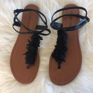 Wet Seal Black Tassle Sandals